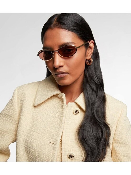 Gucci GG1942S 003 Women Sunglasses Gold Oval Frame, Brown Lenses main image 9